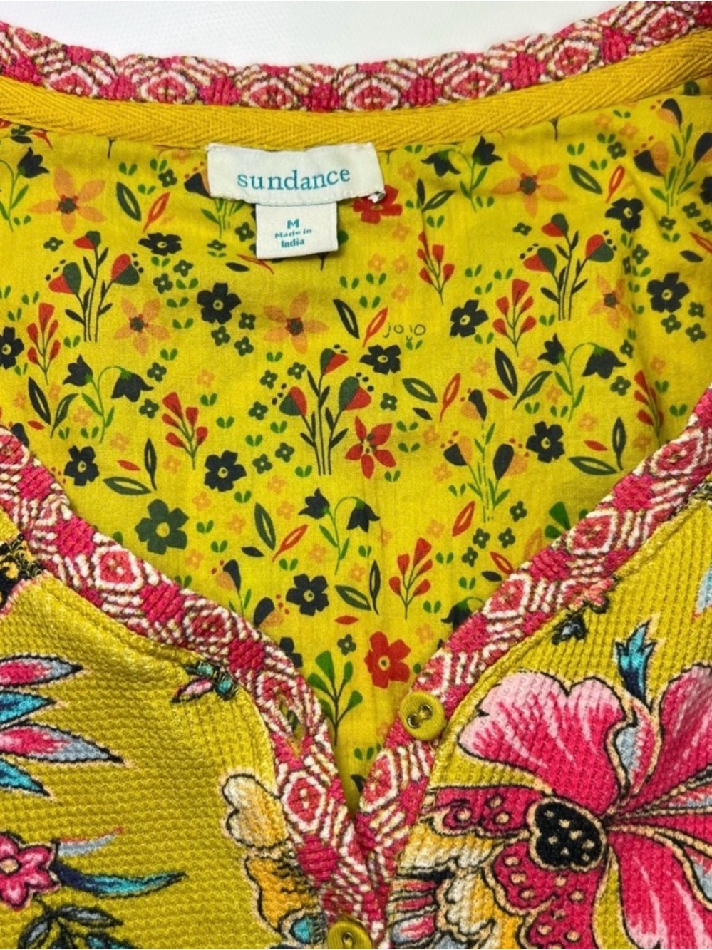 SUNDANCE Top Cotton Paisley Colorful
Waffle Yellow Blue Pink Black Size Medium - Picture 5 of 9